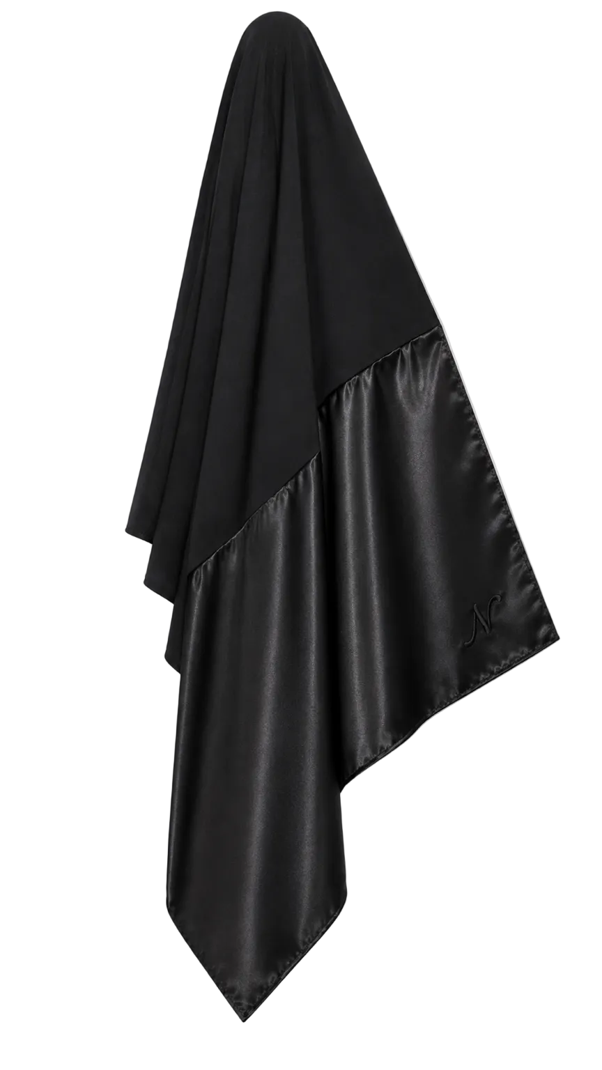 Hijab Modal Satin noir, détail