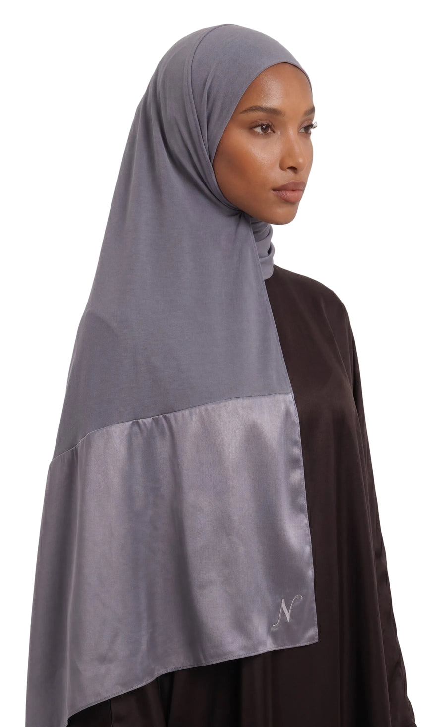 Hijab Modal Satin gris, profil