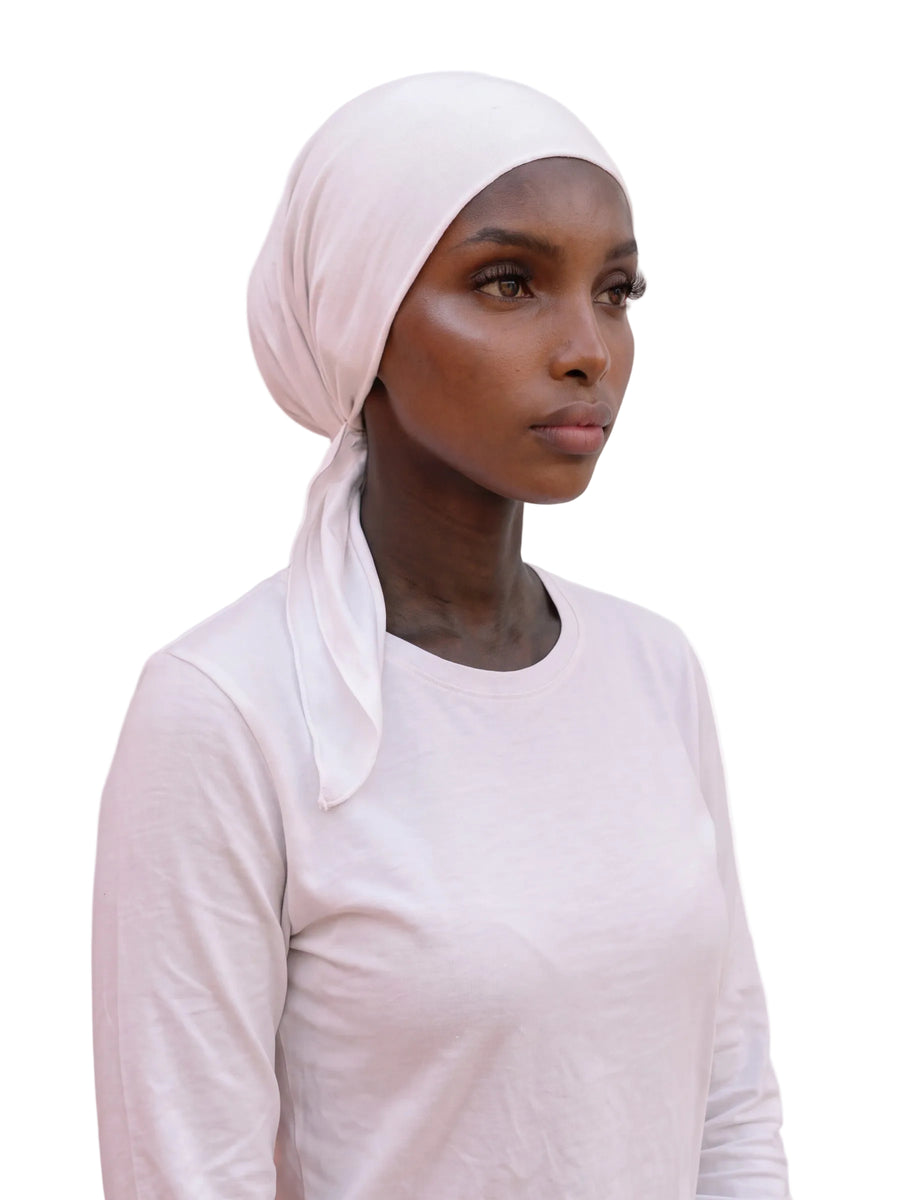 Sous-hijab satin blanc, profil