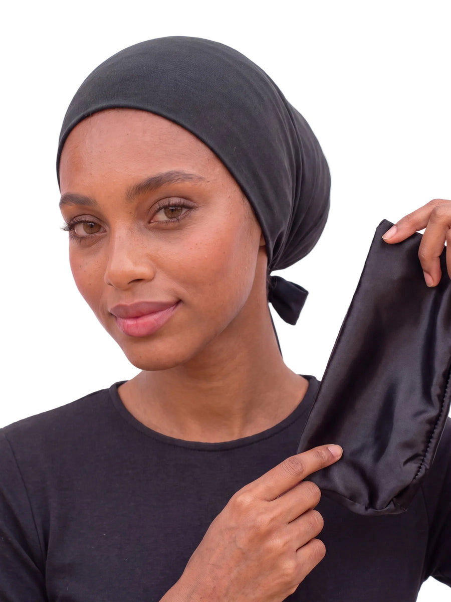 Sous-hijab satin noir, doublure satin
