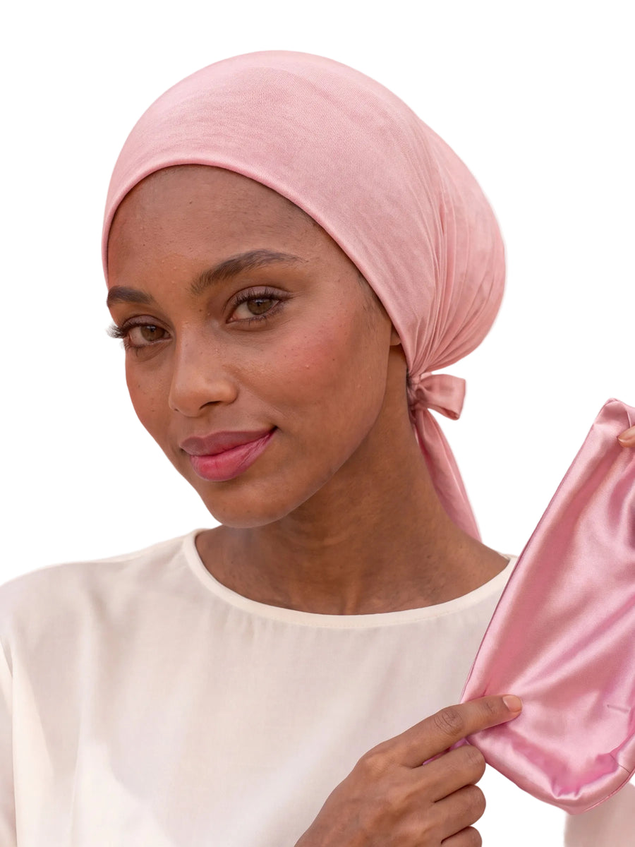 Sous-hijab satin rose, doublure satin